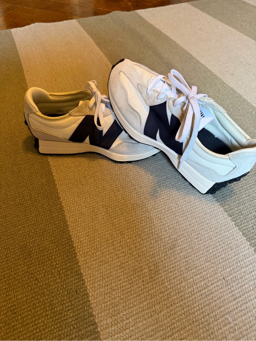 New Balance Cream and Black 327 Low-Top Sneakers